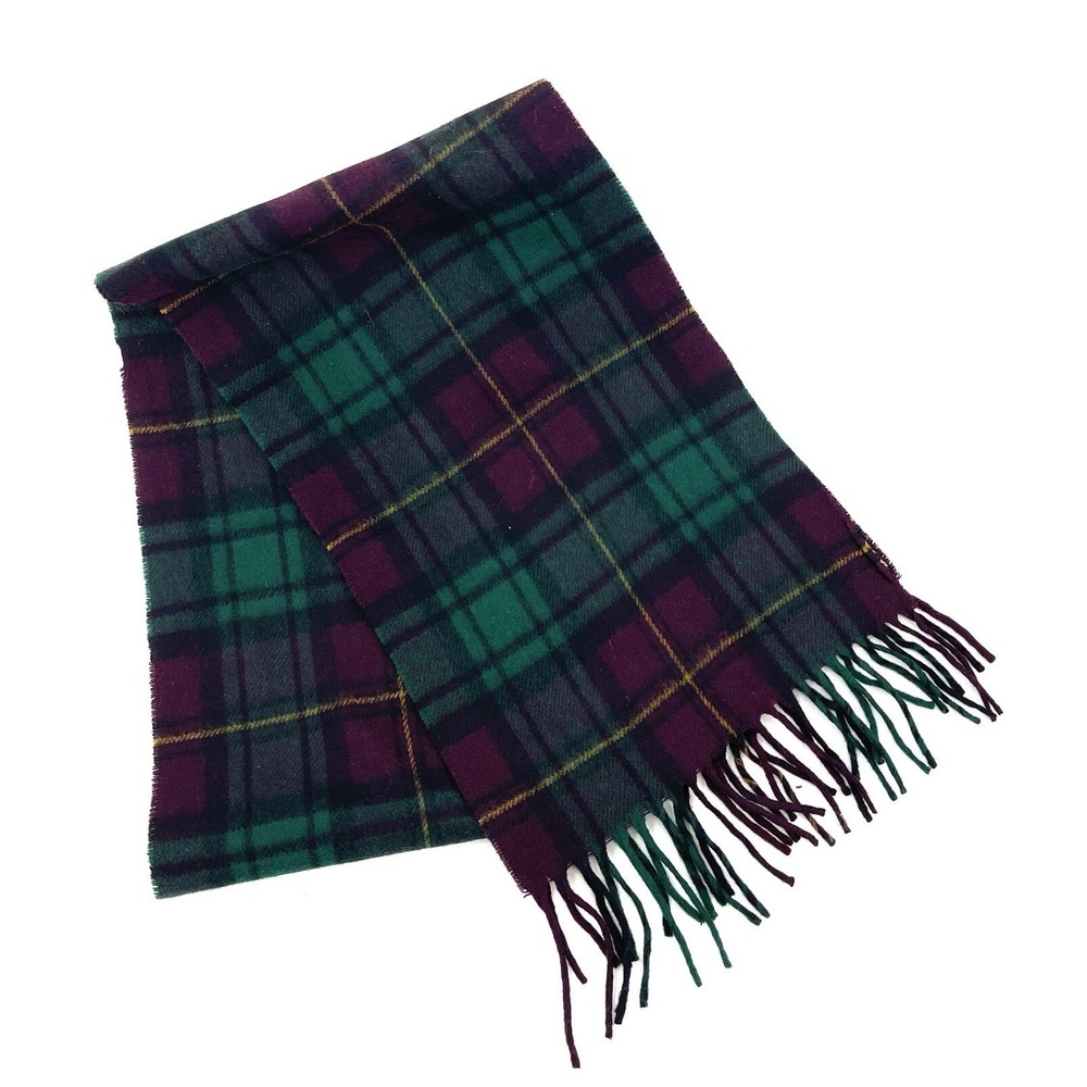 Lord & Taylor Man's Shop 100% Maroon Green & Gold Lambswool Scarf Italy